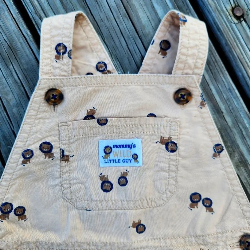 Carter's Baby boys Short Overalls Beige Tan Size 12 Months Adjustable with Snaps